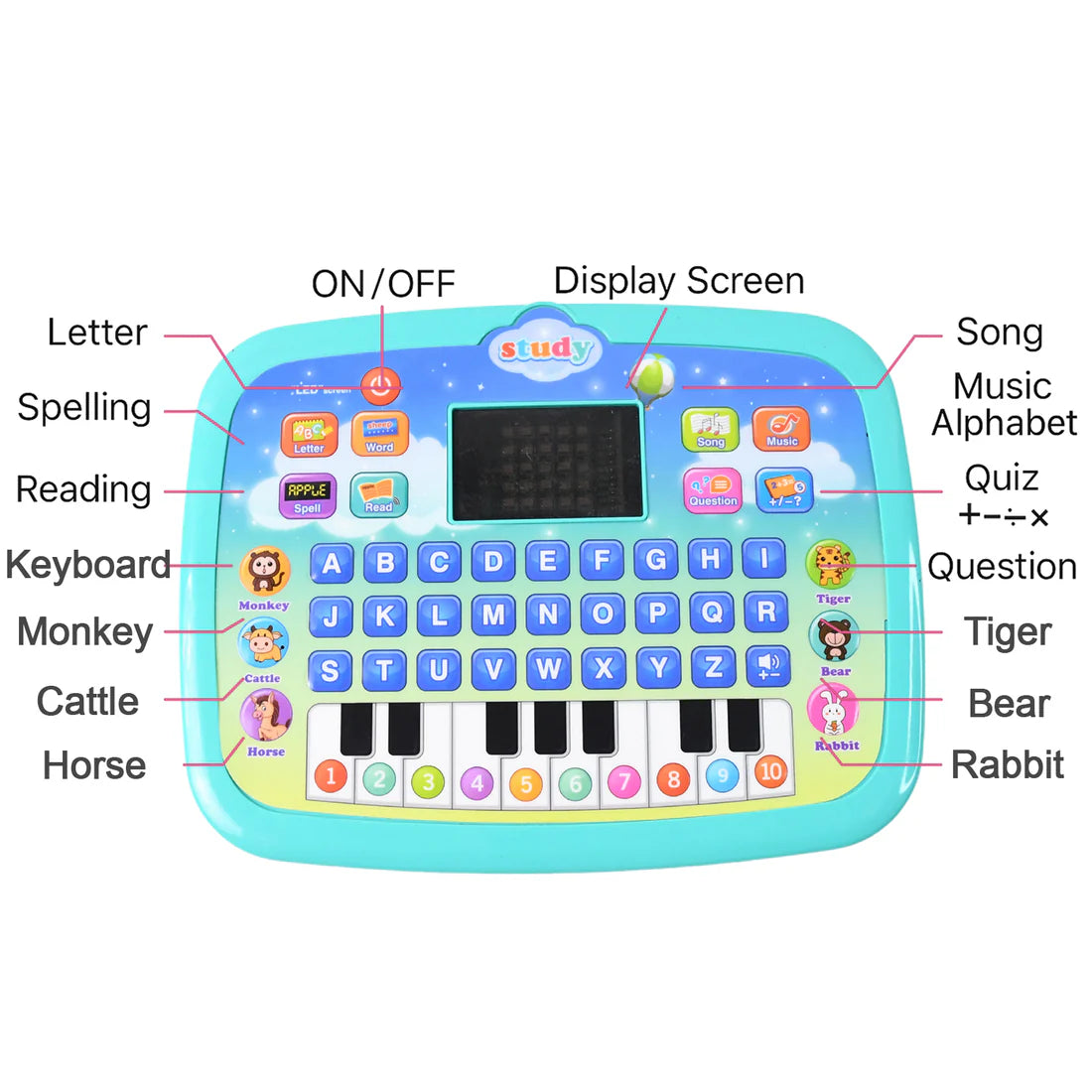 Learning Educational Computer Kids Piano Laptop With Led Screen Music