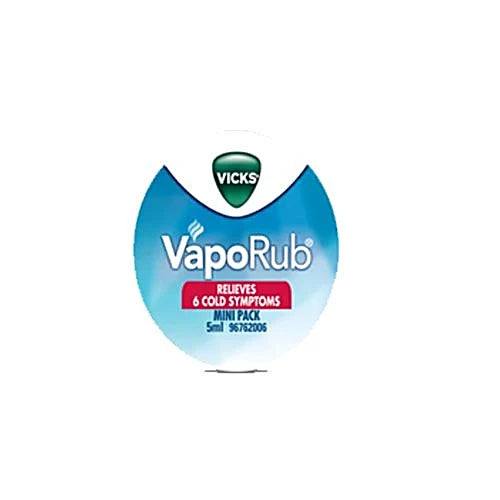 Vicks VapoRub With Menthol, Camphor & Eucalyptus Oil - Relieves Cold & Cough, Clears Blocked Nose, 5 ml Box