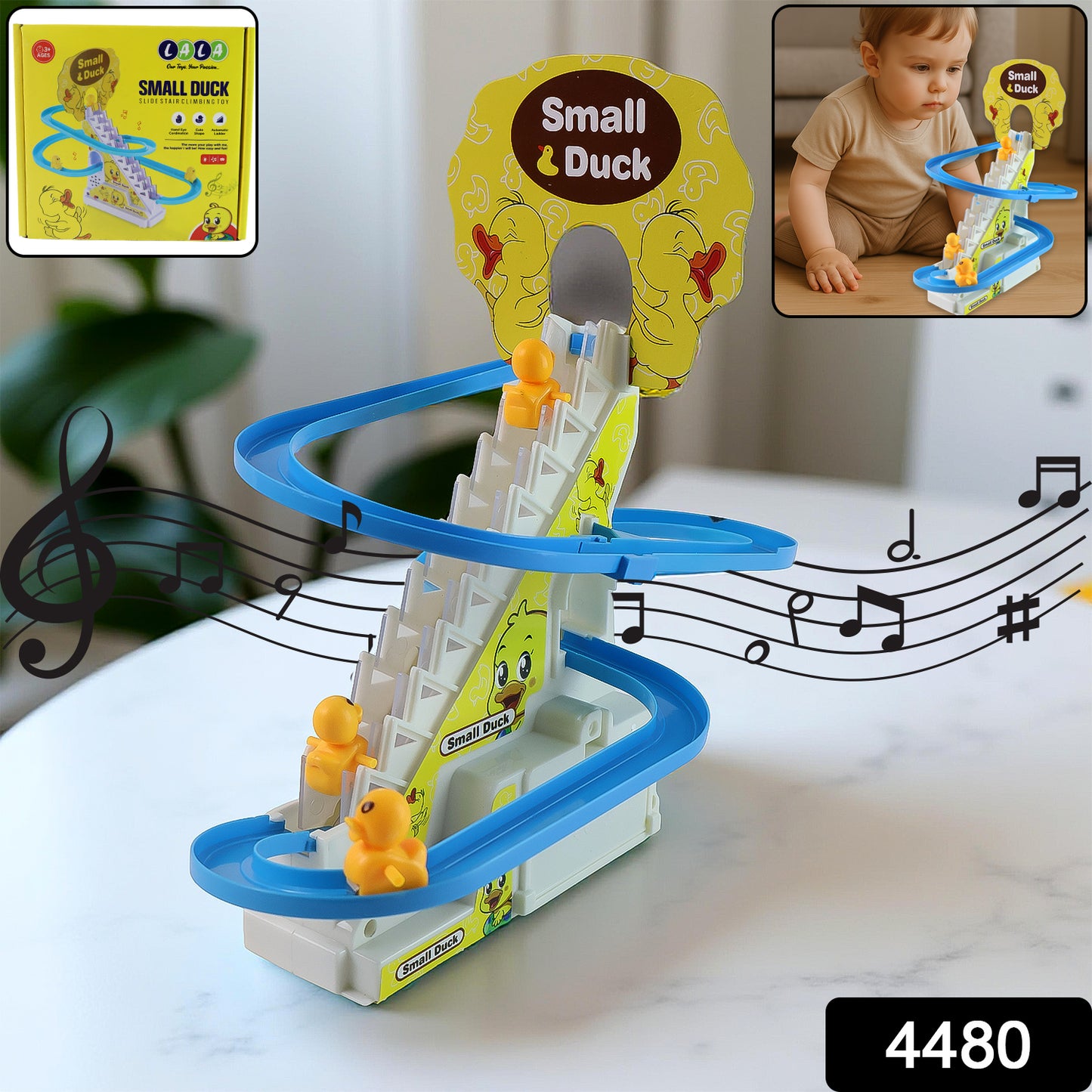 Lala Small Duck Climb Stairs Toy Roller Coaster With Flashing Lights Music (3 Ducks)