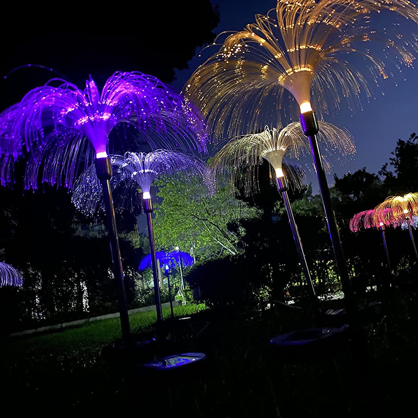 6616 2pcs Garden Solar Outdoor Lights Decorative 7 Colors Changing Rgb Light Waterproof Flower Jellyfish Firework Decor For Garden Patio Landscape Pathway Yard Holiday Decor