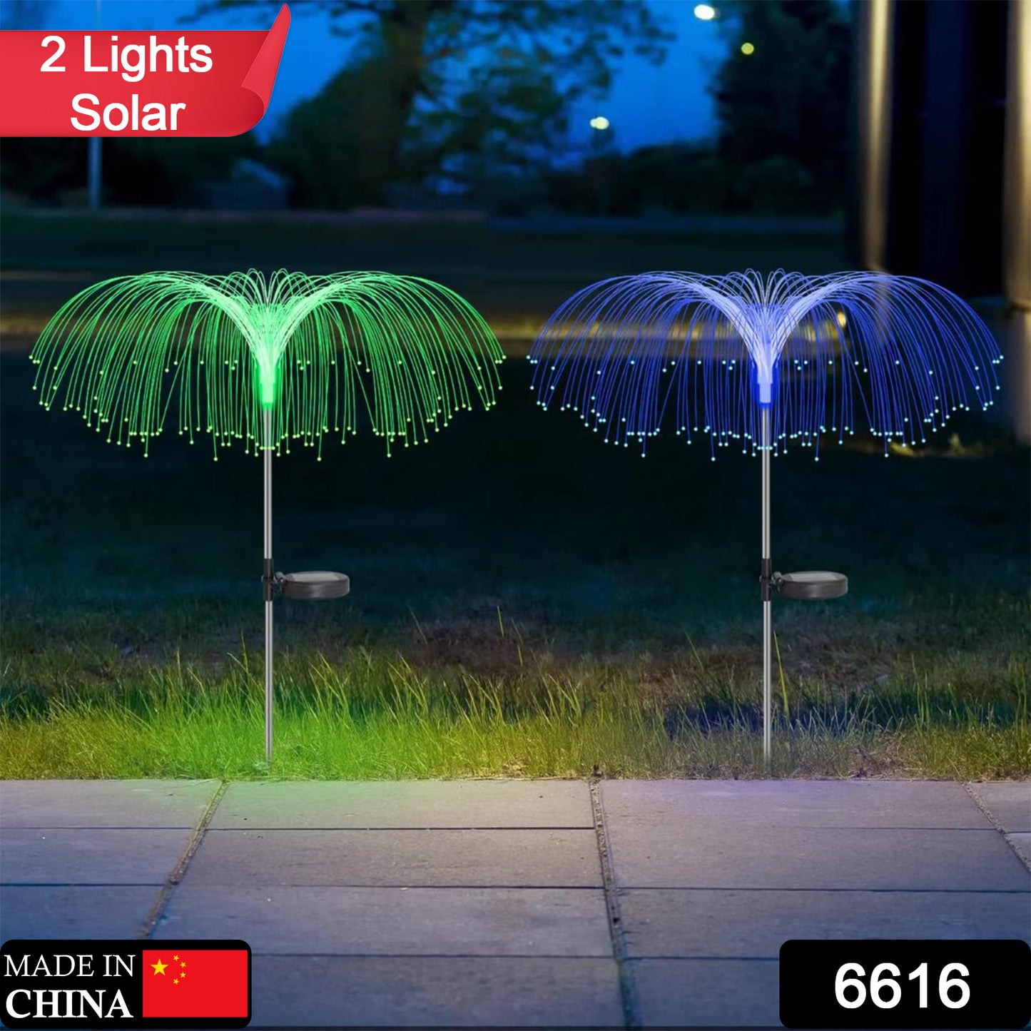 6616 2pcs Garden Solar Outdoor Lights Decorative 7 Colors Changing Rgb Light Waterproof Flower Jellyfish Firework Decor For Garden Patio Landscape Pathway Yard Holiday Decor