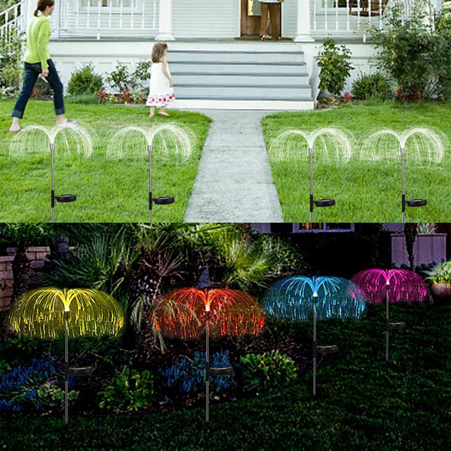 6616 2pcs Garden Solar Outdoor Lights Decorative 7 Colors Changing Rgb Light Waterproof Flower Jellyfish Firework Decor For Garden Patio Landscape Pathway Yard Holiday Decor
