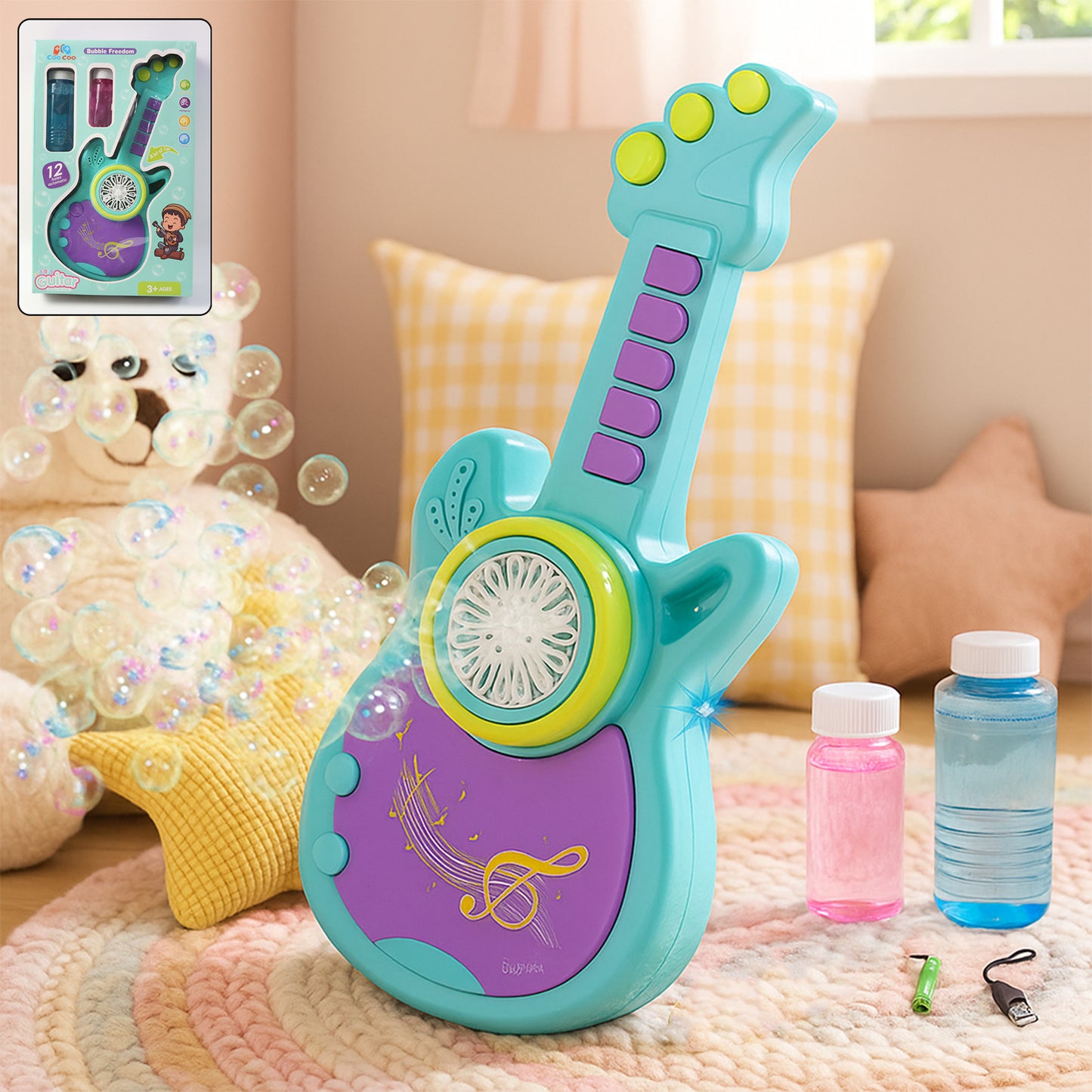 Electric Automatic Guitar-shaped Bubble Machine Set