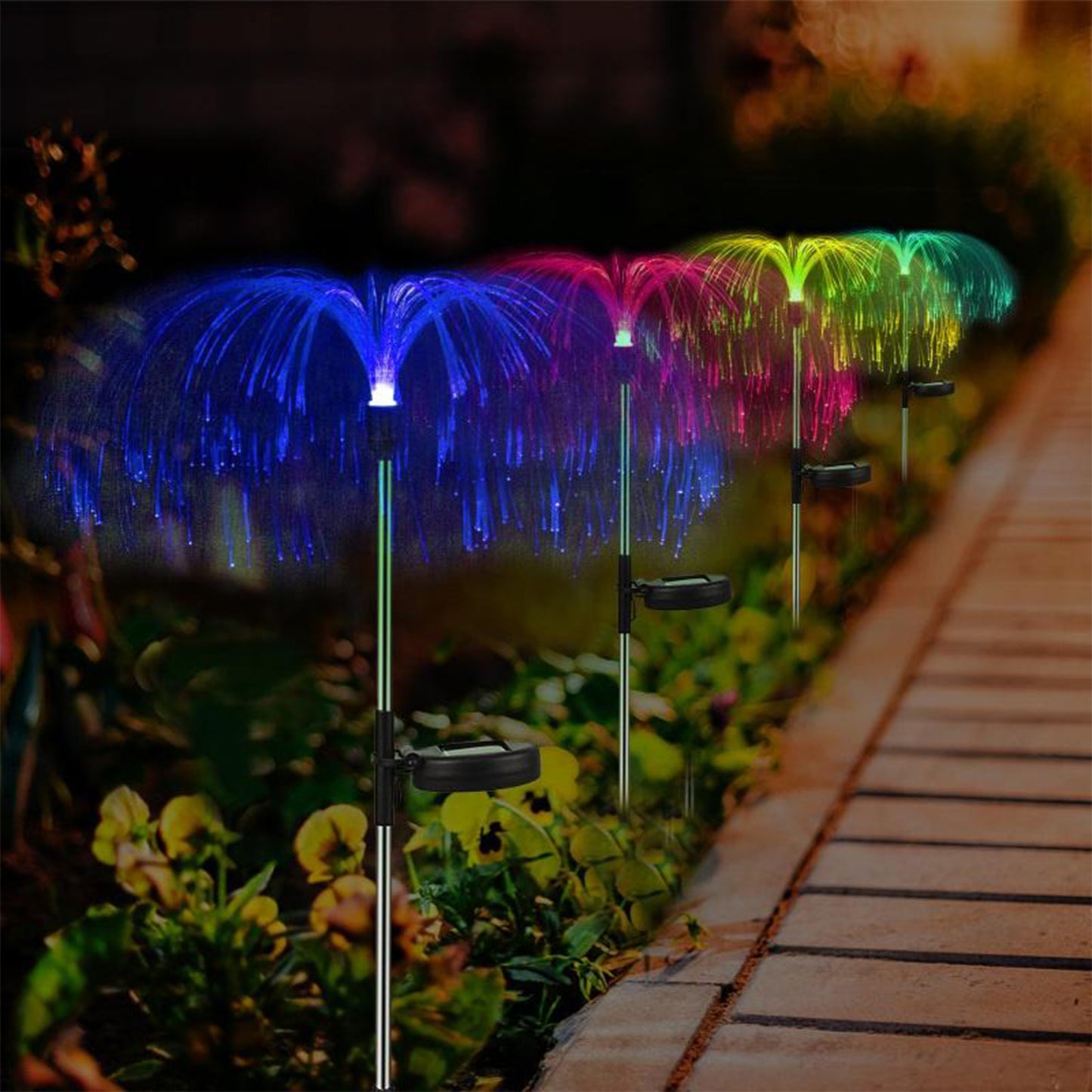 6616 2pcs Garden Solar Outdoor Lights Decorative 7 Colors Changing Rgb Light Waterproof Flower Jellyfish Firework Decor For Garden Patio Landscape Pathway Yard Holiday Decor