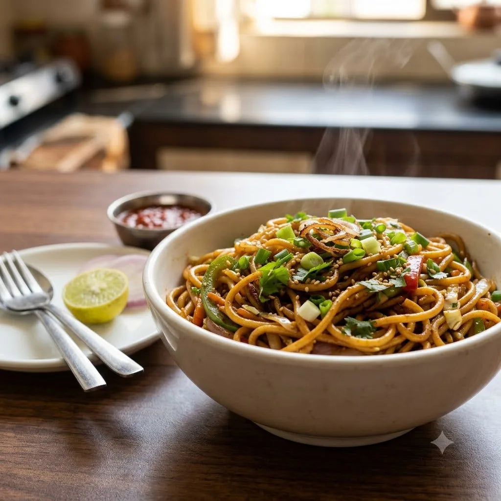 Spicy Desi Veg Chowmein, Half Plate