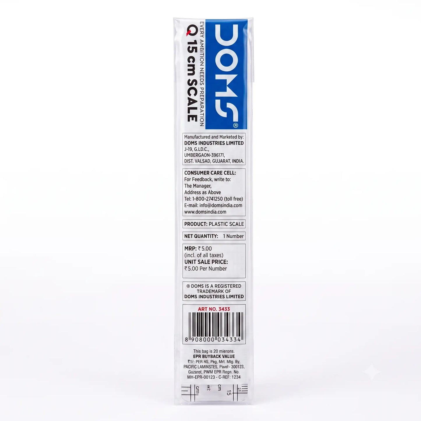 Doms Transparent Plastic Scale, 15 cm
