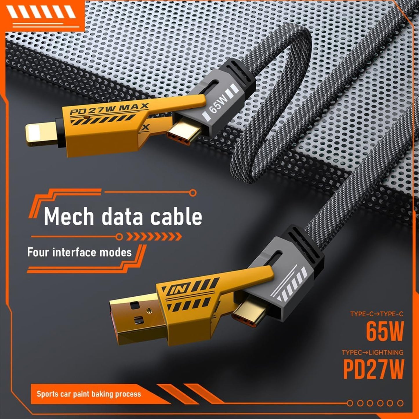 4 In 1 Fast Charging Cable With Multiport Usb-c To Type C Usb-c To Lightning (1 Pc)
