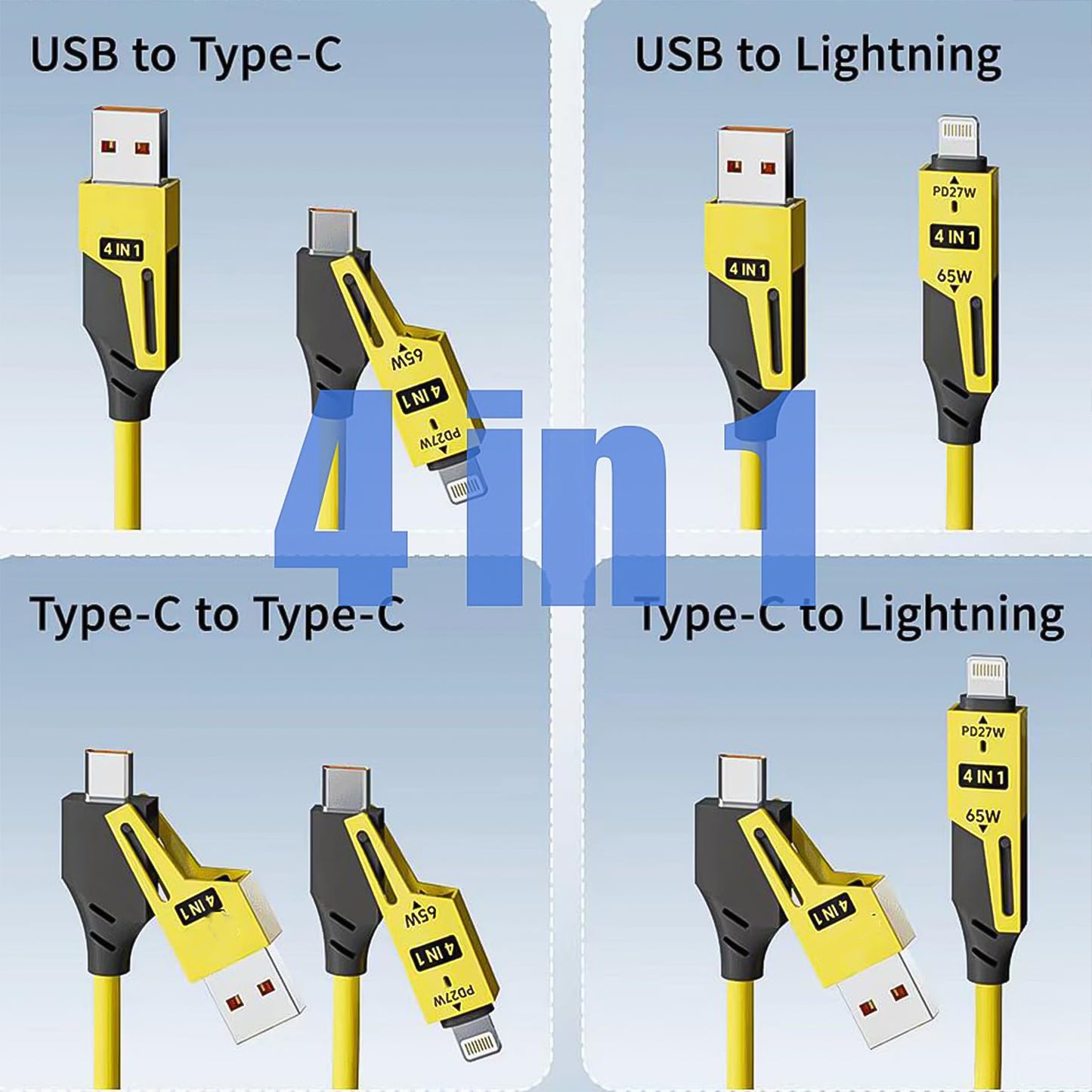 4 In 1 Spring Fast Charging Cable (1 Pc 1.5 Mtr Long)