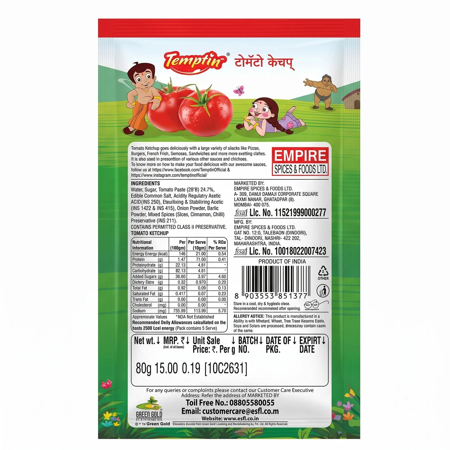 Temptin Tomato Ketchup Pouch, 80 g