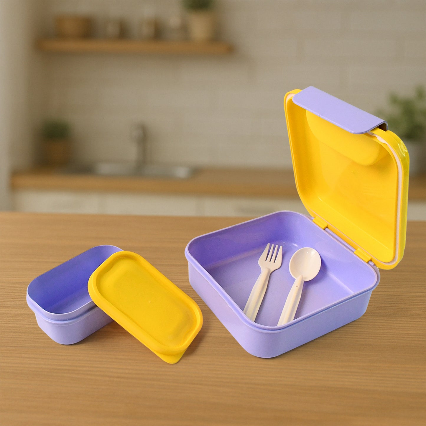 Kids Lunch Box Set With Small Inner Container Spoon Fork (1 Pc)