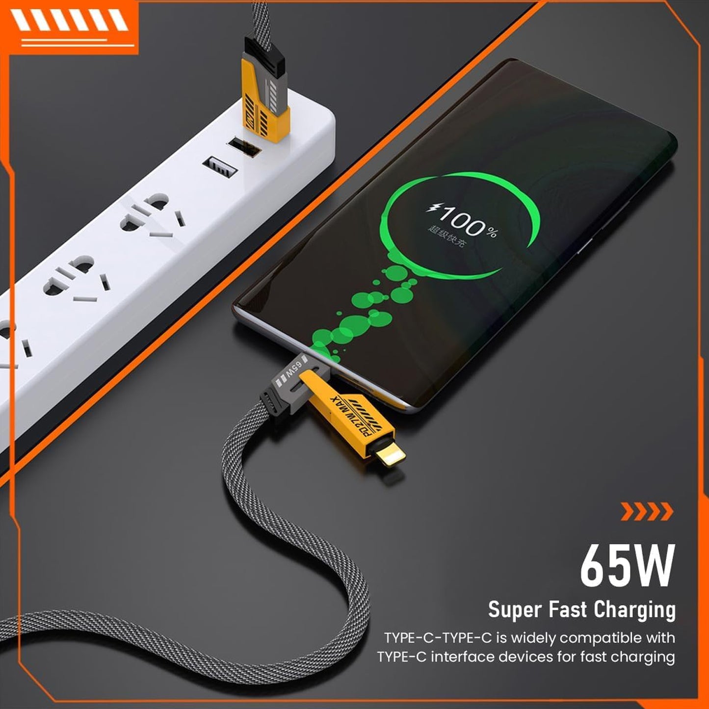 4 In 1 Fast Charging Cable With Multiport Usb-c To Type C Usb-c To Lightning (1 Pc)