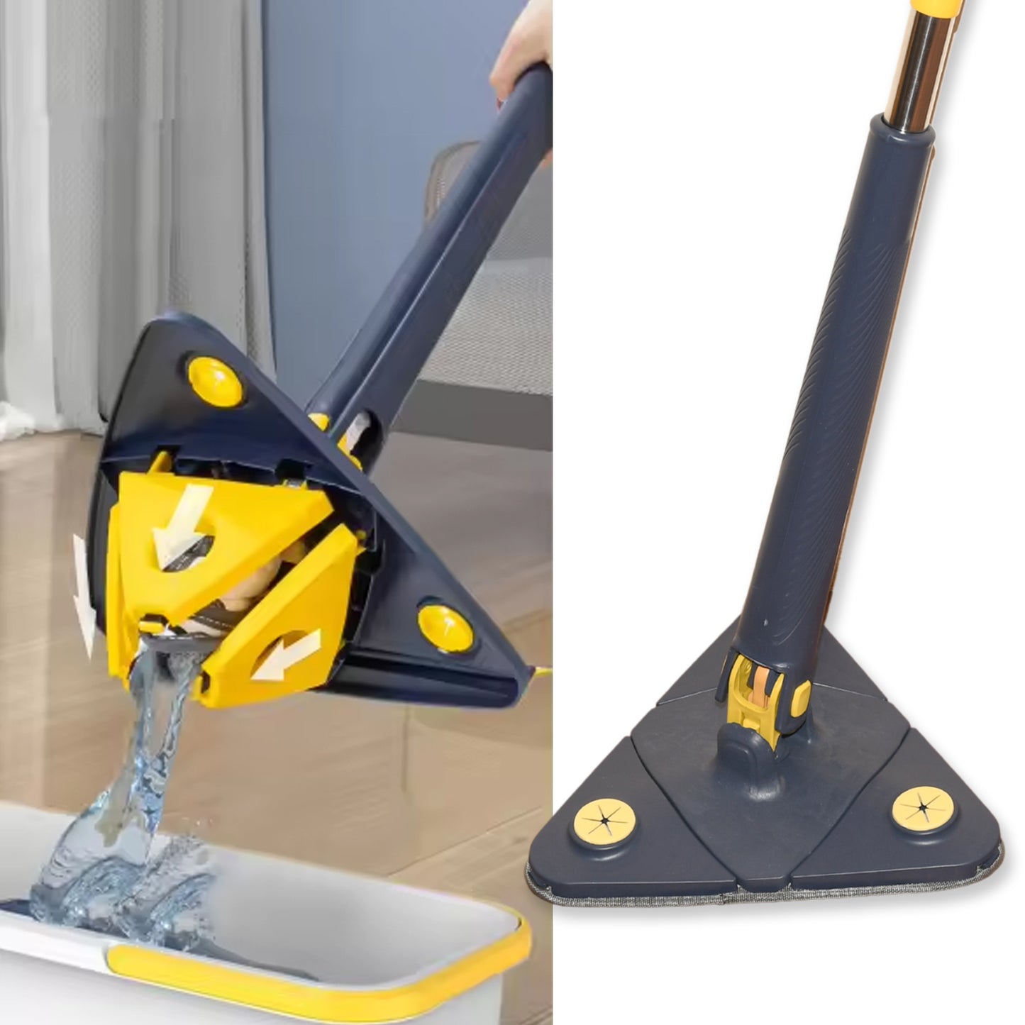 7725 Rotatable Adjustable Triangle Cleaning Mop Triangle Mop With Stainless Steel Long Handle Push-pull Squeezing Cleaning Mop Dry Wet Mop For Floor Windows (1 Pc)