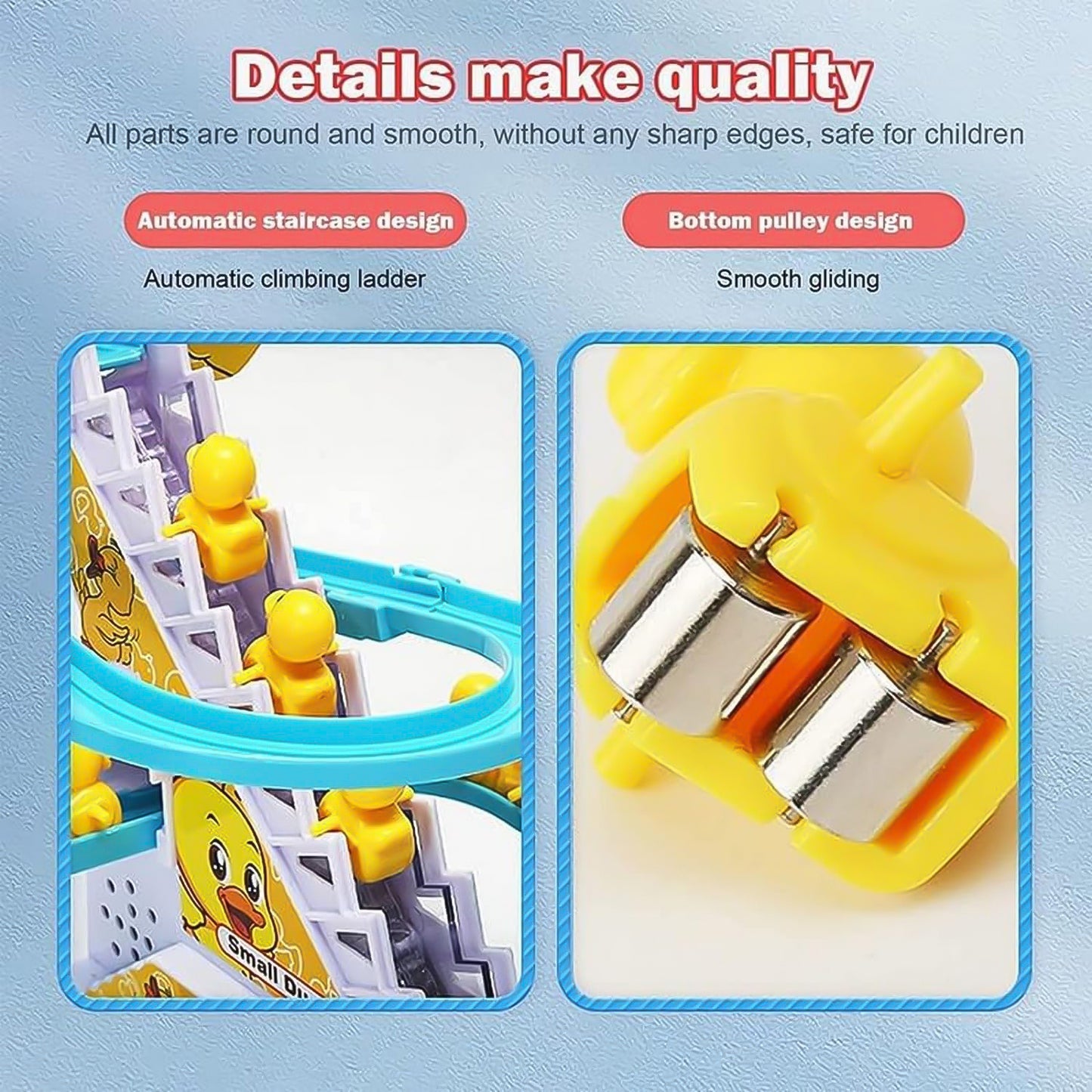 Lala Small Duck Climb Stairs Toy Roller Coaster With Flashing Lights Music (3 Ducks)