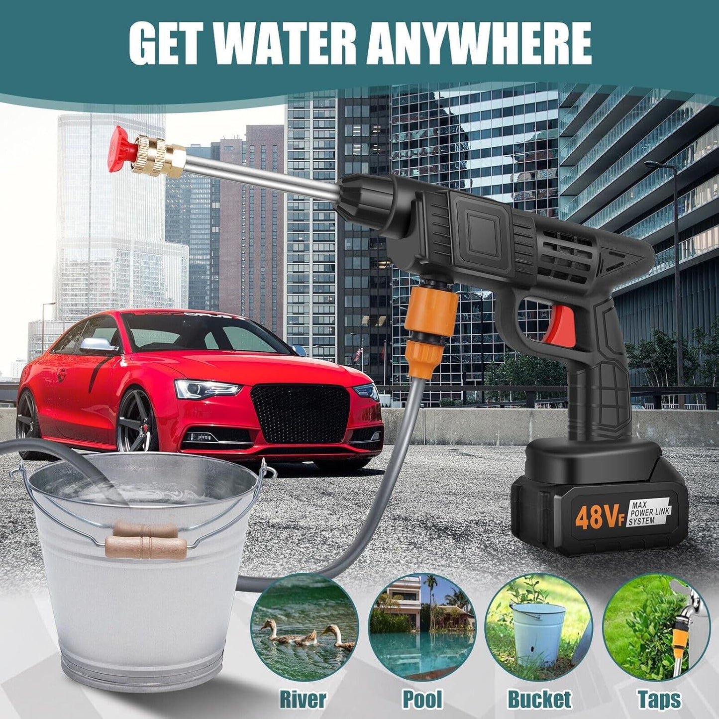 48v Double Battery Car Washer Gun With 12.6v Charger