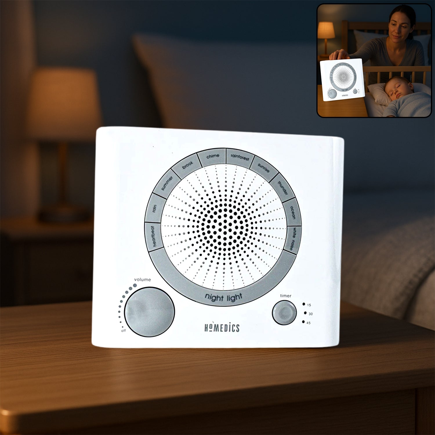 Sleep Therapy Sound Machine With 8 Soothing Sounds (Battery Timer Option)