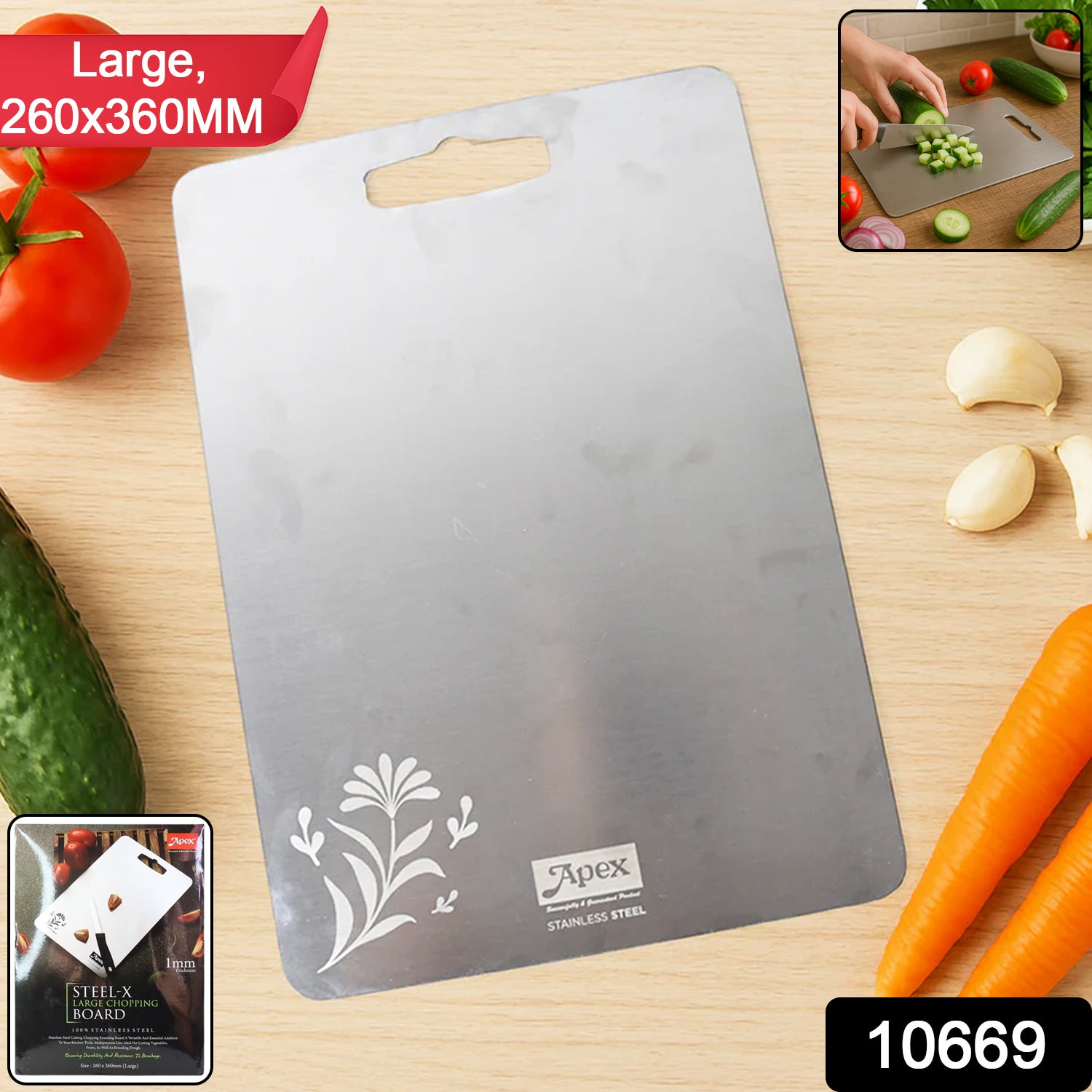 Apex Large Stainless Steel Multipurpose Chopping  Cutting Board (260x360mm  1 Pc)
