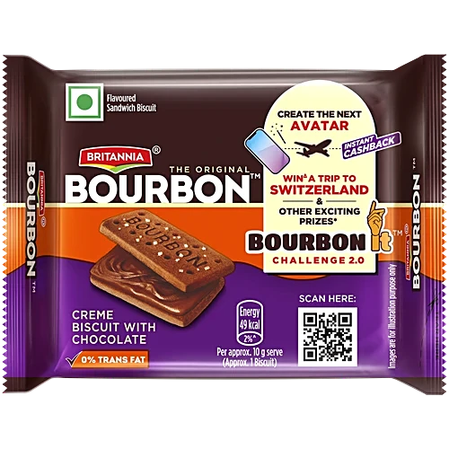 Britannia The Original Bourbon Creme Biscuit - With Chocolate, 50 g (Pack of 20)