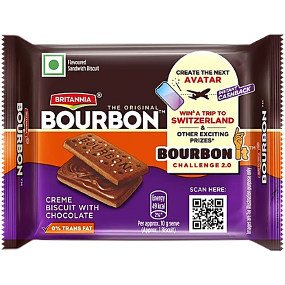Britannia The Original Bourbon Creme Biscuit - With Chocolate, 50 g (Pack of 20)