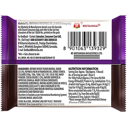 Britannia The Original Bourbon Creme Biscuit - With Chocolate, 50 g (Pack of 20)