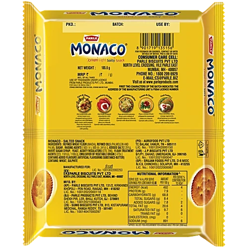 Parle Monaco Salty Snack Biscuits - Classic Regular, 185.6 g Pouch