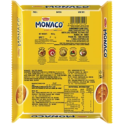 Parle Monaco Salty Snack Biscuits - Classic Regular, 185.6 g Pouch