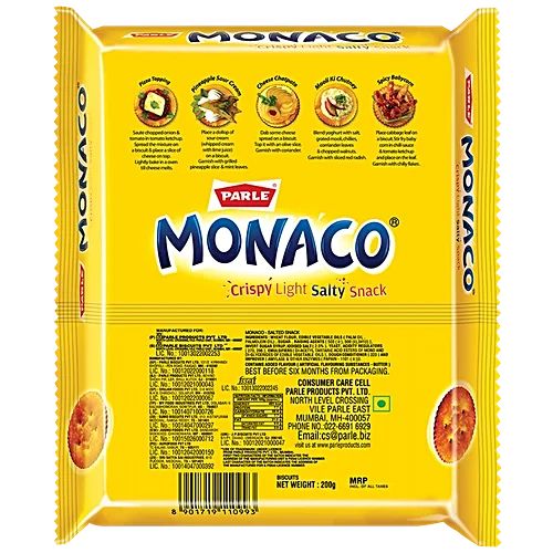 Parle Monaco Salty Snack Biscuits - Classic Regular, 185.6 g Pouch