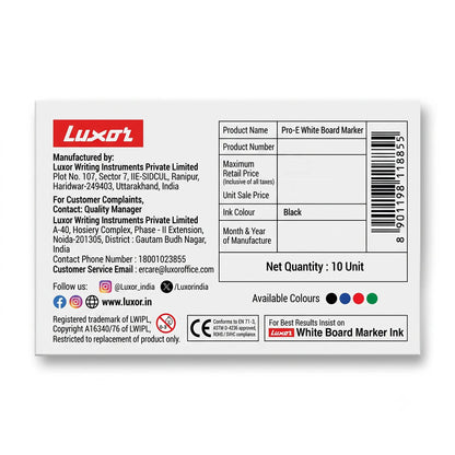 Luxor Pro-E White Board Marker, 10 Units, Black