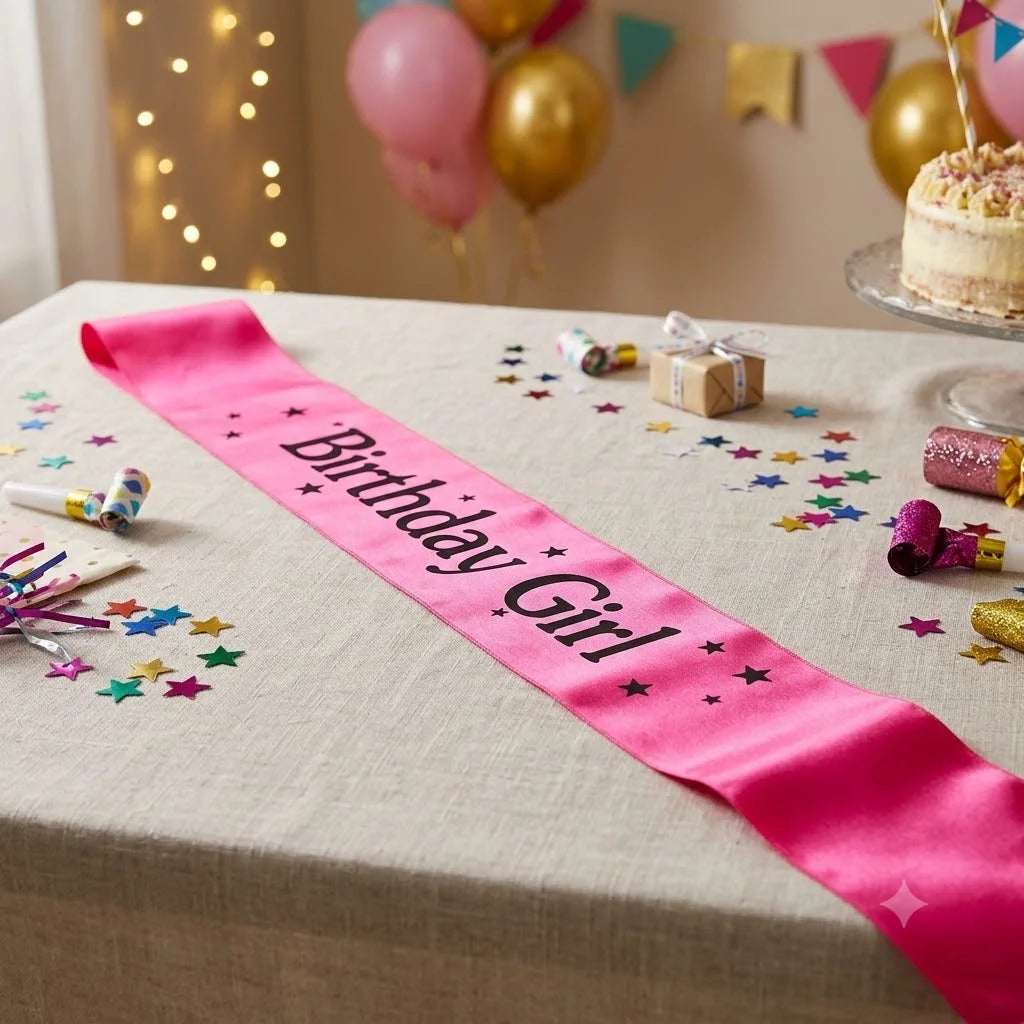 Satin Birthday Girl Sash, Pink