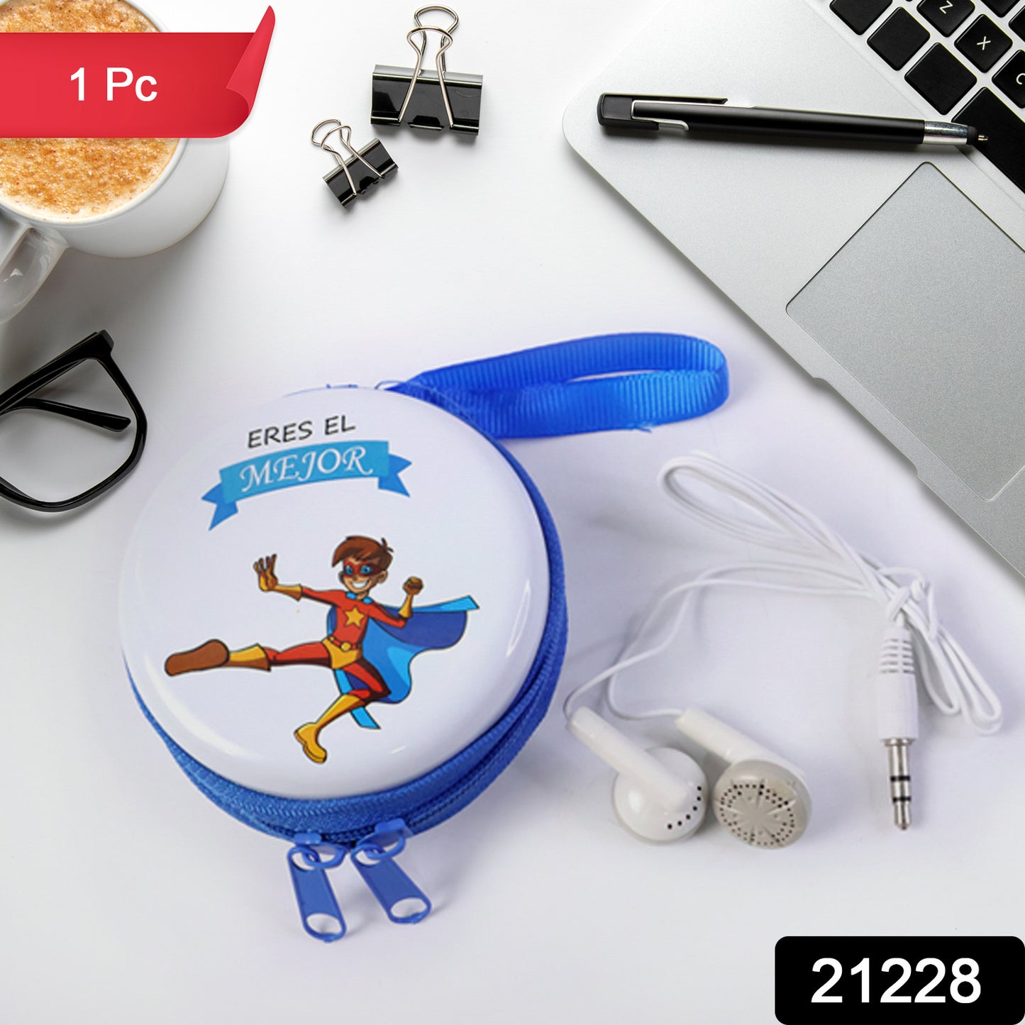 Kids Cartoon Superhero Earphone With Case (1 Pc Set)