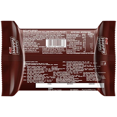 Parle Happy Happy Choco-Chip Cookies, 31.5g