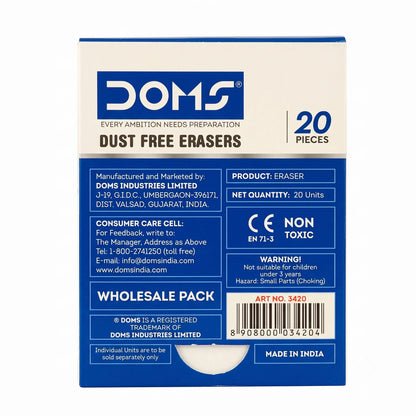 Doms Dust Free Erasers For Clean & Clear Erasing, 20 Pcs
