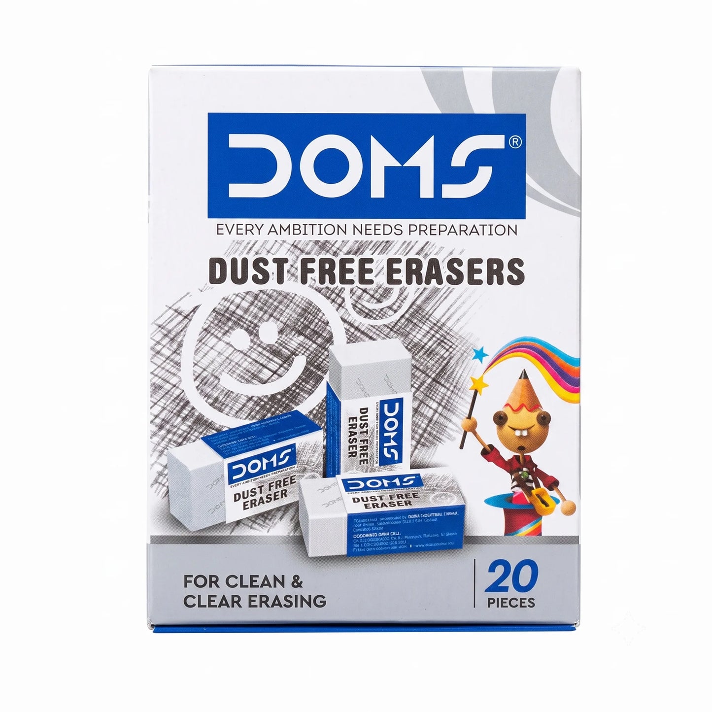 Doms Dust Free Erasers For Clean & Clear Erasing, 20 Pcs