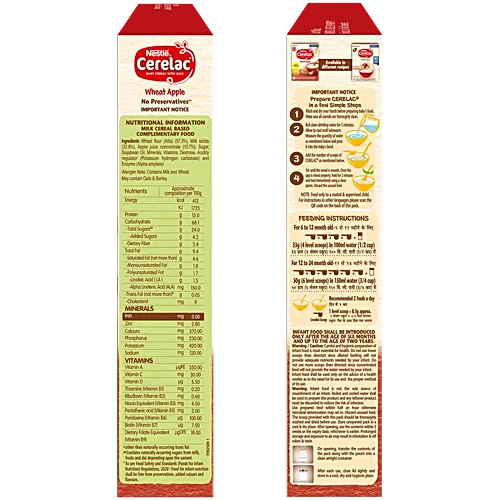 Nestle Cerelac Wheat Apple Baby Food Cereal - 6 To 24 Months Baby, 350 g