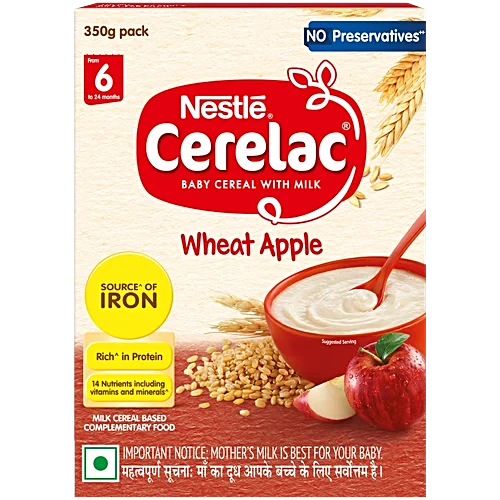 Nestle Cerelac Wheat Apple Baby Food Cereal - 6 To 24 Months Baby, 350 g