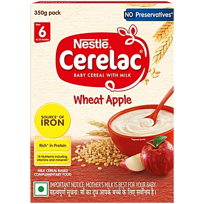 Nestle Cerelac Wheat Apple Baby Food Cereal - 6 To 24 Months Baby, 350 g