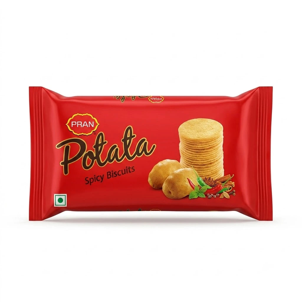 PRAN Potata Flavoured Biscuit - Spicy, Thins, For Teatime Snacking, 25 g