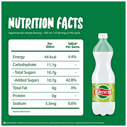 Limca Soft Drink - Lime & Lemoni Flavoured, 750 ml PET Bottle
