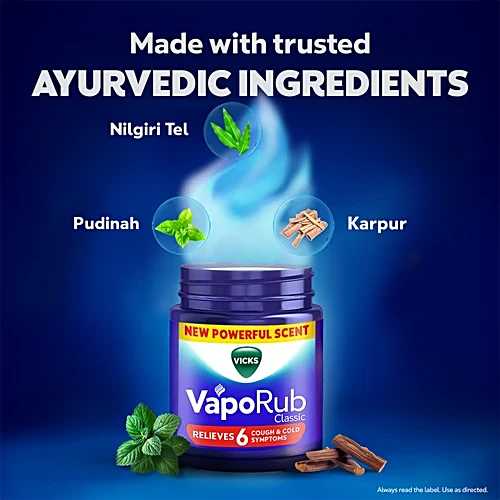 Vicks VapoRub With Menthol, Camphor & Eucalyptus Oil - Relieves Cold & Cough, Clears Blocked Nose, 25 ml Bottle