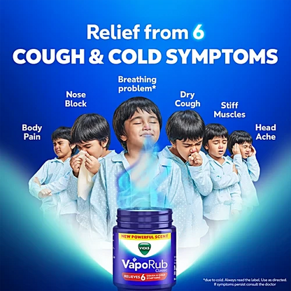 Vicks VapoRub With Menthol, Camphor & Eucalyptus Oil - Relieves Cold & Cough, Clears Blocked Nose, 25 ml Bottle