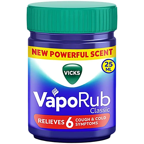Vicks VapoRub With Menthol, Camphor & Eucalyptus Oil - Relieves Cold & Cough, Clears Blocked Nose, 25 ml Bottle