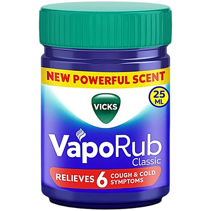 Vicks VapoRub With Menthol, Camphor & Eucalyptus Oil - Relieves Cold & Cough, Clears Blocked Nose, 25 ml Bottle