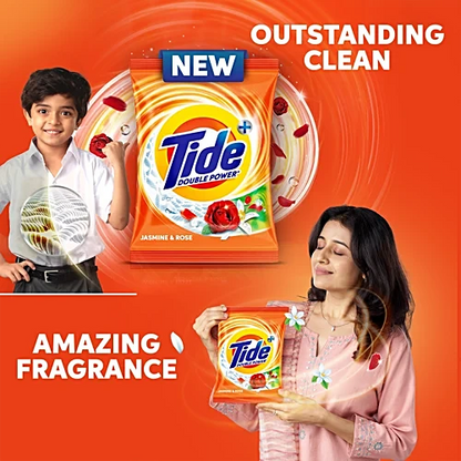 Tide Plus Double Power Detergent Washing Powder - Jasmine & Rose, 500 g Pouch