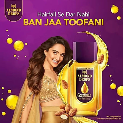 Bajaj Almond Drops Non-Sticky Hair Oil - For Healthy & Beautiful Hair, With 6X Vitamin E Nourishment, 475 ml
