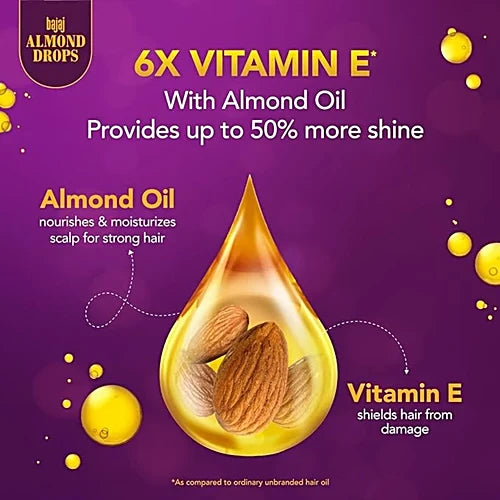 Bajaj Almond Drops Non-Sticky Hair Oil - For Healthy & Beautiful Hair, With 6X Vitamin E Nourishment, 475 ml