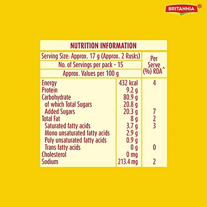 Britannia Toastea Premium Bake Rusk With Goodness Of Elaichi, Sooji & Wheat, 250 g