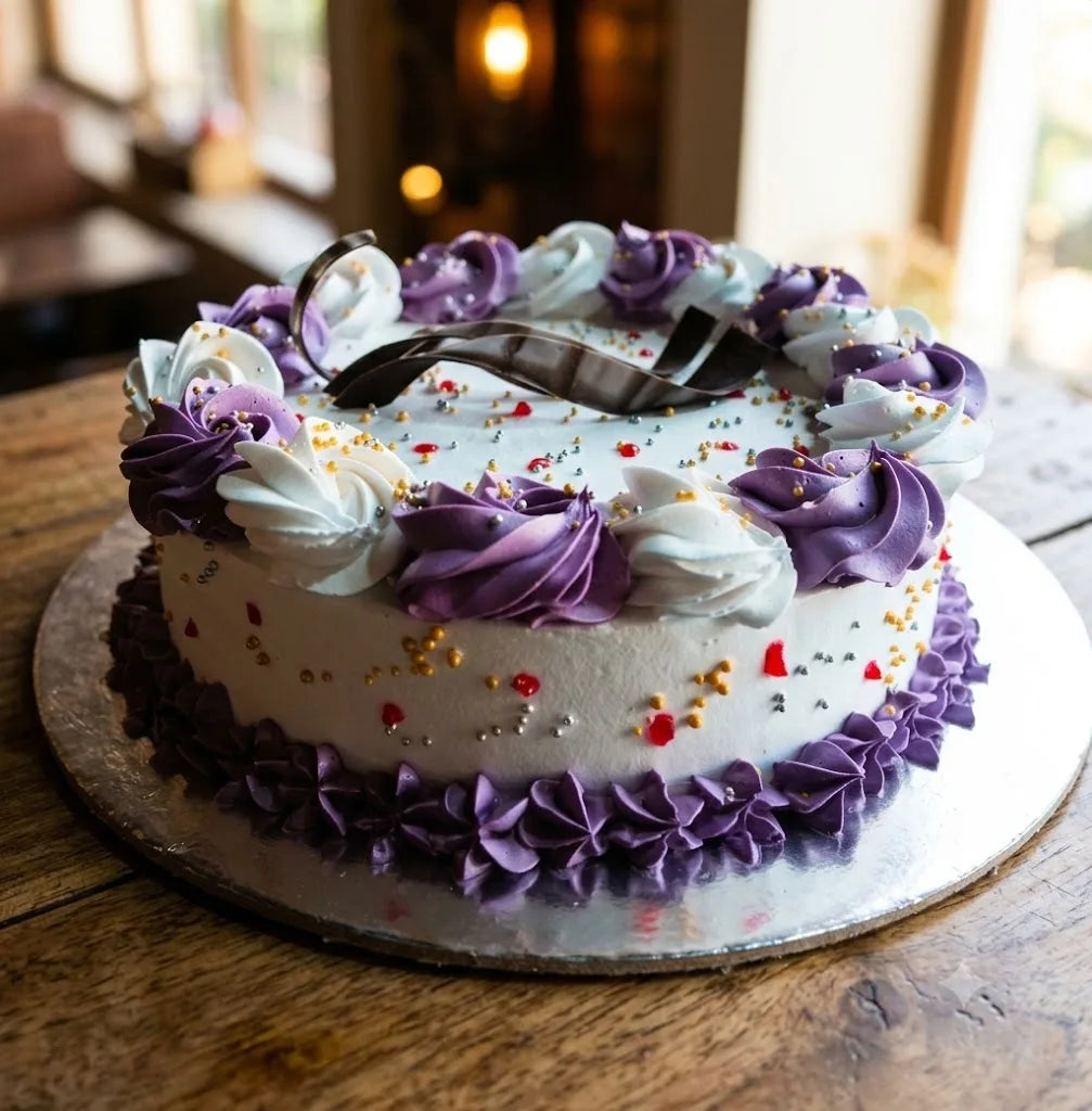 Vanilla White Purple Birthday Cake, 2 Pound