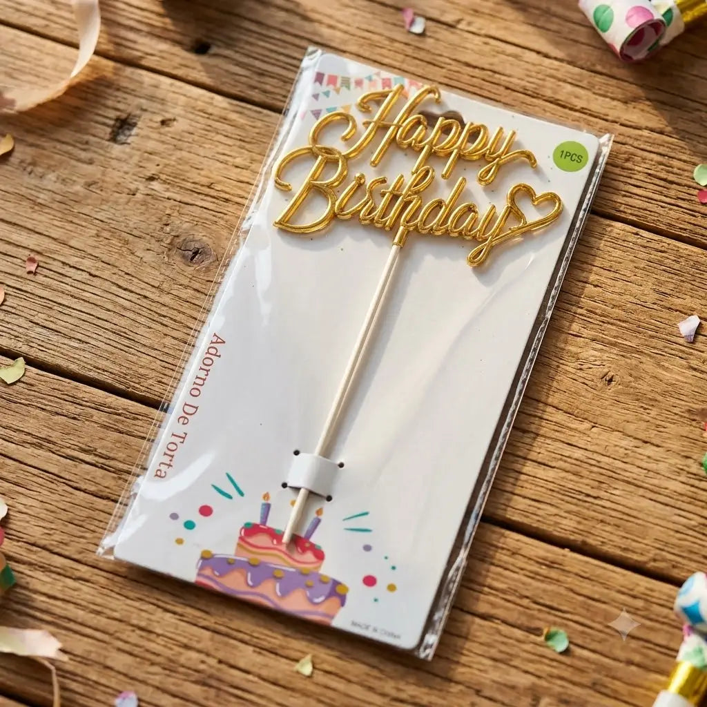 Golden Happy Birthday Cake Topper, Golden