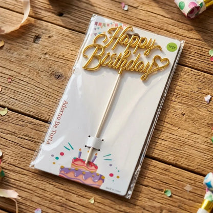 Golden Happy Birthday Cake Topper, Golden