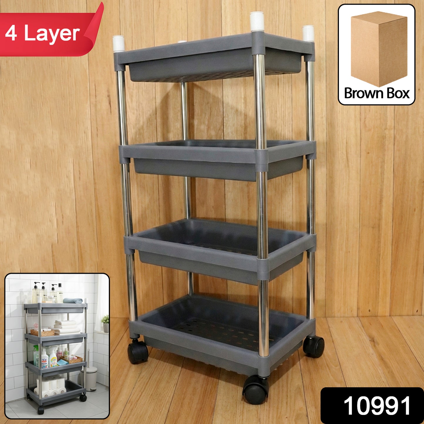 4-layer Rolling Storage Cart With Wheels Set