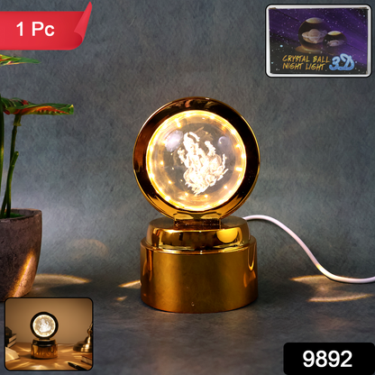 Ganpati Bapa 3d Crystal Ball Night Light With Led Illumination (1 Pc)